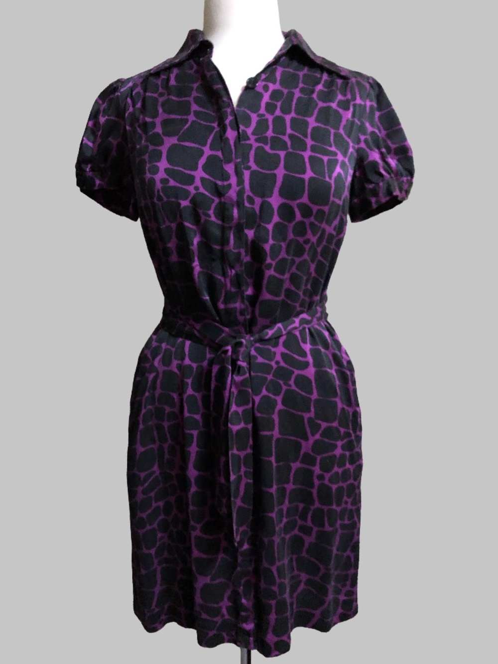 INC International Concepts Purple & Black 100% Silk Shirt Dress (4)